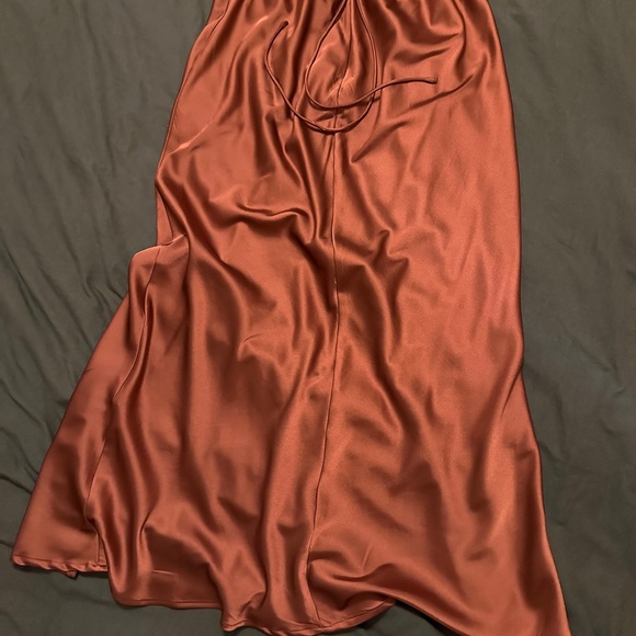 Parallel Lines square neck satin tie back midi dress in brown (Size 8) - Picture 7 of 11